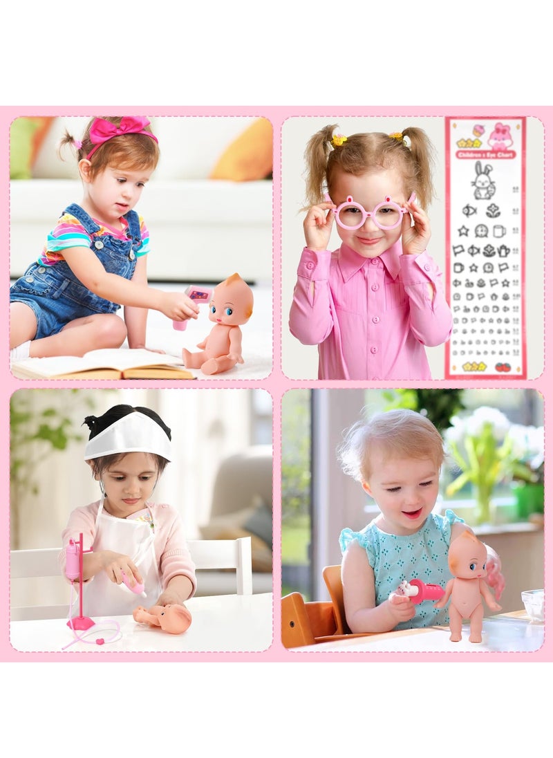 52 Pcs Toy Doctor Kit with Baby Doll Pretend Teeth for Girls Kids Dentist Pretend Play Set with Dental Tools, Rabbit Carrying Box, Stethoscope Toy Role Play Gift for Kids Girls Toddlers 3-6