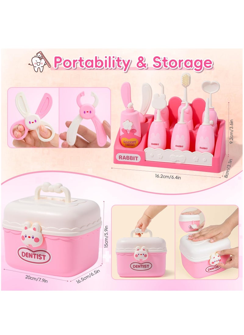 52 Pcs Toy Doctor Kit with Baby Doll Pretend Teeth for Girls Kids Dentist Pretend Play Set with Dental Tools, Rabbit Carrying Box, Stethoscope Toy Role Play Gift for Kids Girls Toddlers 3-6