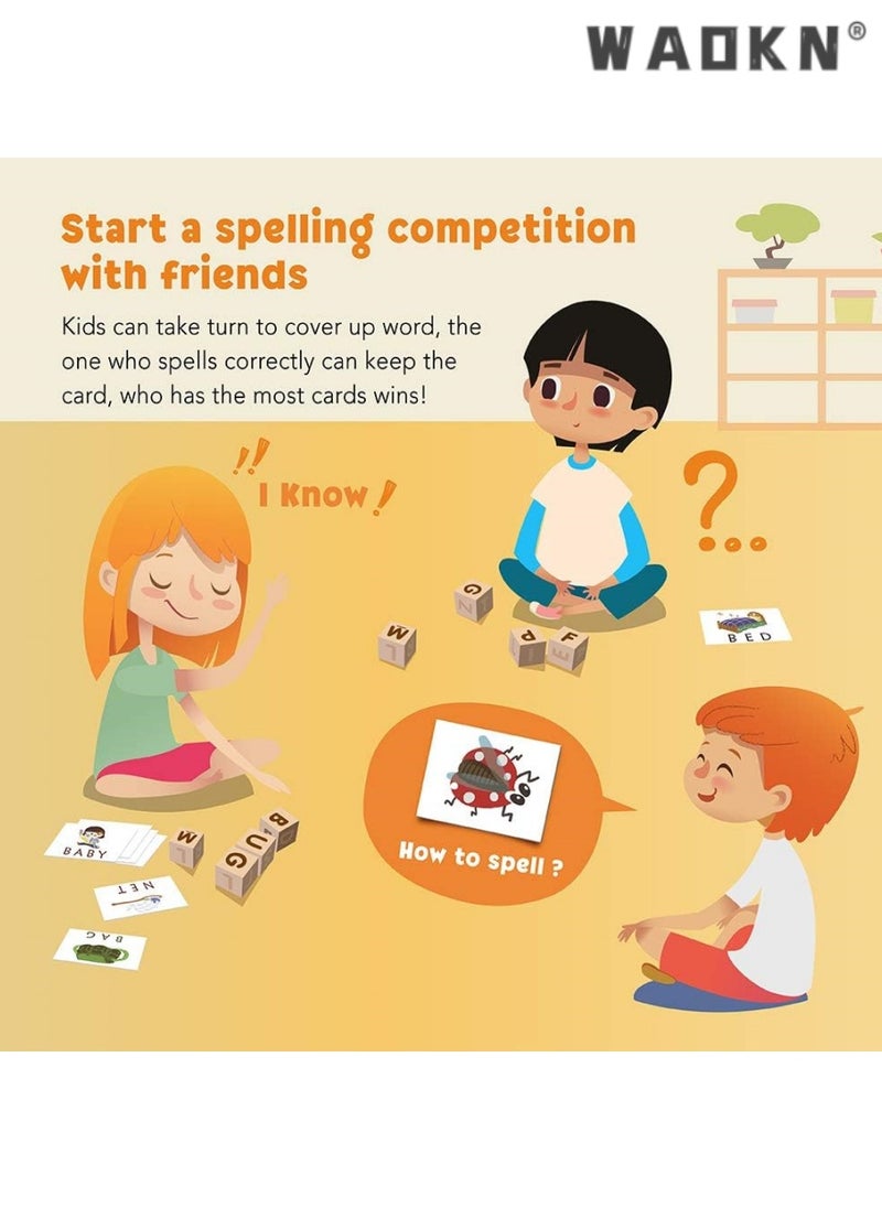 Spelling Games, Wooden Matching Letters Toy with Flash Cards Words, Montessori ABC Alphabet Learning Educational Puzzle Gift for Preschool Boys Girls Kids Age 3 4 5 Years Old