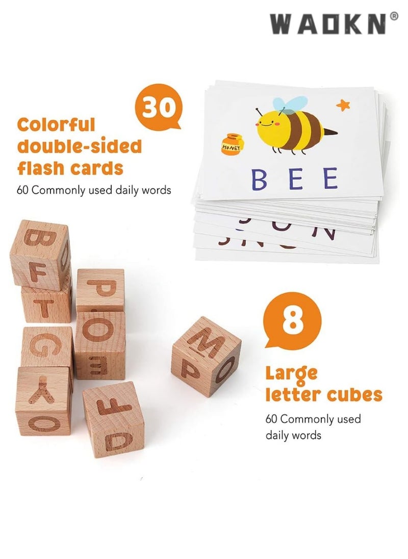 Spelling Games, Wooden Matching Letters Toy with Flash Cards Words, Montessori ABC Alphabet Learning Educational Puzzle Gift for Preschool Boys Girls Kids Age 3 4 5 Years Old
