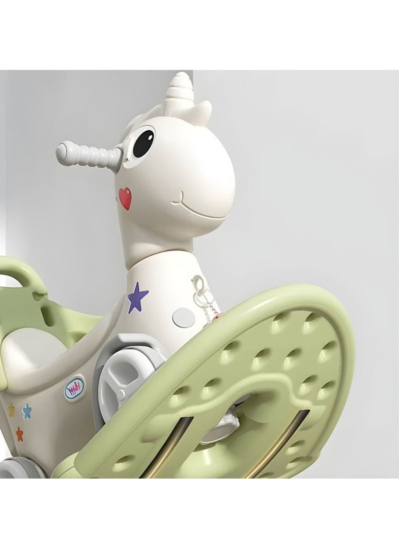 Rocking Horse for Toddler Balance Bike Ride On Toys with Push Handle Backrest Balance Board for Birthday Green