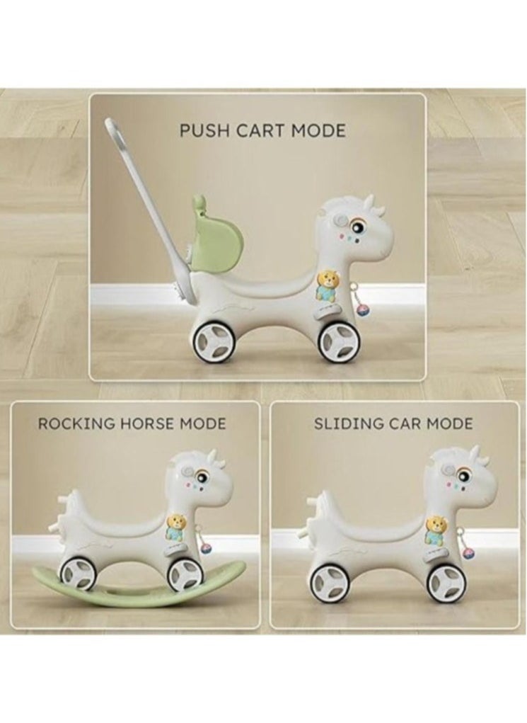 Rocking Horse for Toddler Balance Bike Ride On Toys with Push Handle Backrest Balance Board for Birthday Green