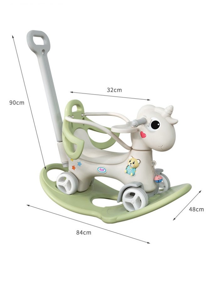 Rocking Horse for Toddler Balance Bike Ride On Toys with Push Handle Backrest Balance Board for Birthday Green
