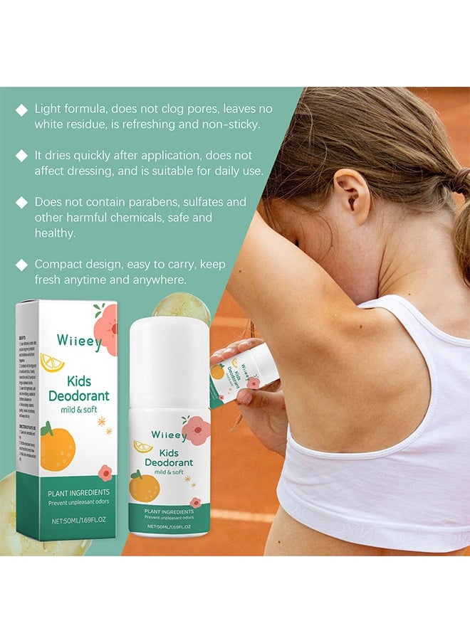 Kids Deodorant, Natural Deodorant, Aluminum Free Deodorant for Kids & Teens, Paraben Free, 24 Hours Odor Protection, Clean Fresh Scent, Hypoallergenic Deodorant, 50ml