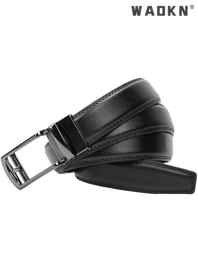 Classic yet fashionable men's cowhide belt with a rotating buckle, crafted from superior genuine leather for an elegant gentleman's style , 120cm（Black）