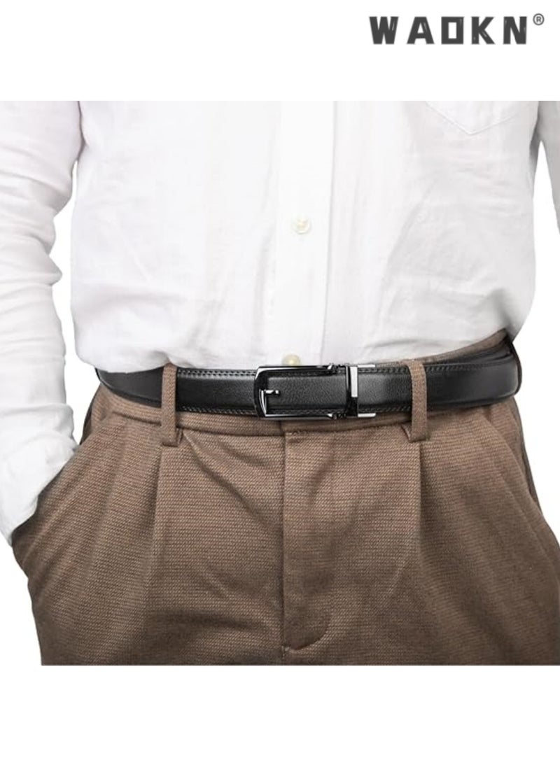 Classic yet fashionable men's cowhide belt with a rotating buckle, crafted from superior genuine leather for an elegant gentleman's style , 120cm（Black）