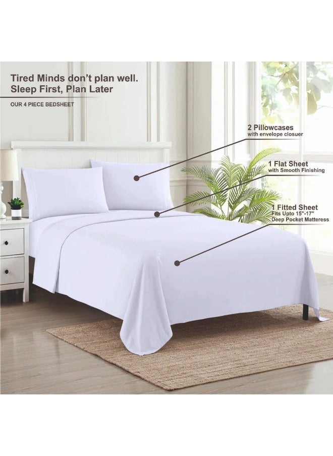 Dormica Soft&Rich Luxurious 1000 Thread Count Italian Finish 100% Egyptian Cotton 4-Piece Bed Sheet Set, Fits Mattress Up to 19 inches Deep Pocket, Solid Pattern King Off-white