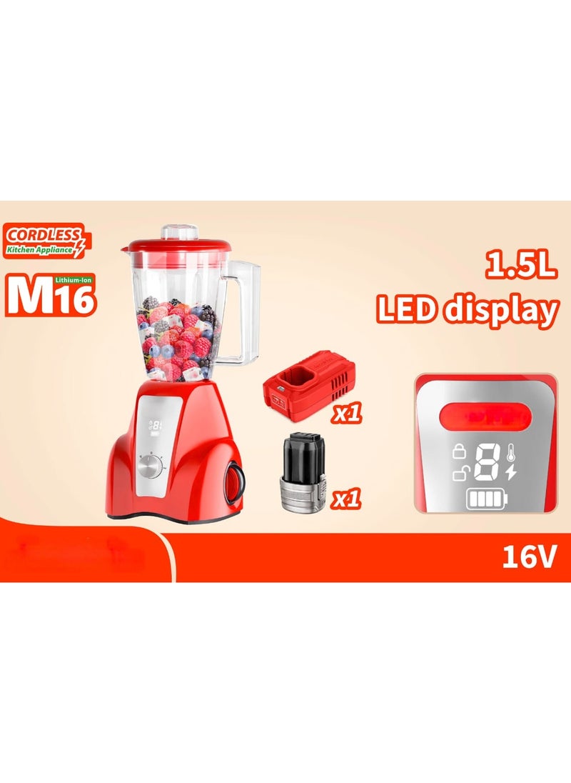 Cordless Stand Blender Juicer 1.5L – Rechargeable 2000mAh Battery, Powerful 300W Motor, 2-Speed Control, 4 Stainless Steel Blades, Portable Smoothie Maker for Home, Kitchen & Travel – Red