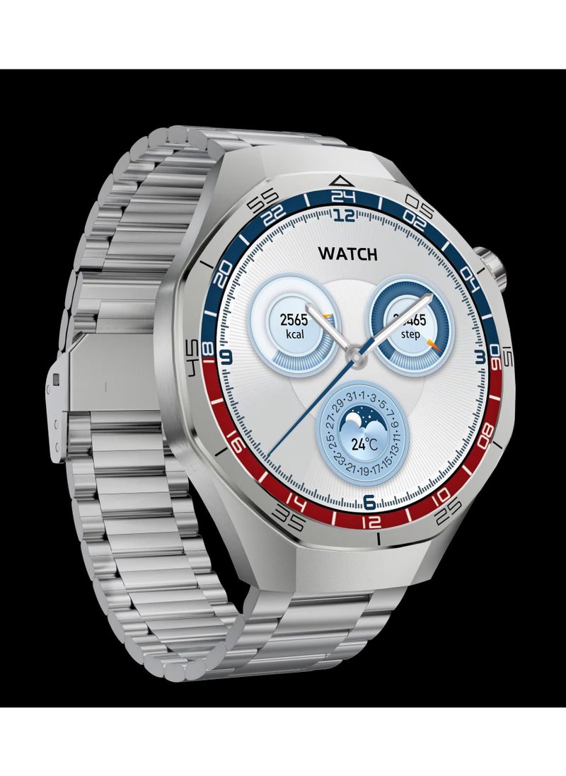 WH-05 PRO Waterproof Design Smartwatch with MAX Screen Display – 3 Interchangeable Straps, Wireless Charging, Fitness Tracker, Heart Rate Monitor, Activity Tracker for Men – Stylish Silver Design for Daily Wear and Sports