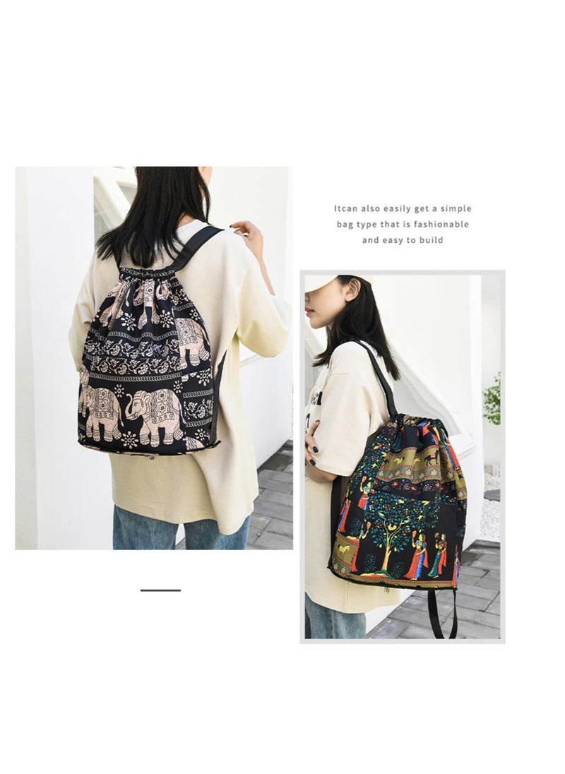 1 Pcs Drawstring Foldable Large Capacity Dry Wet Separation Travel Sports Backpack for Gym Bag Portable Waterproof Multiple Pockets Fitness Men and Women Elephant