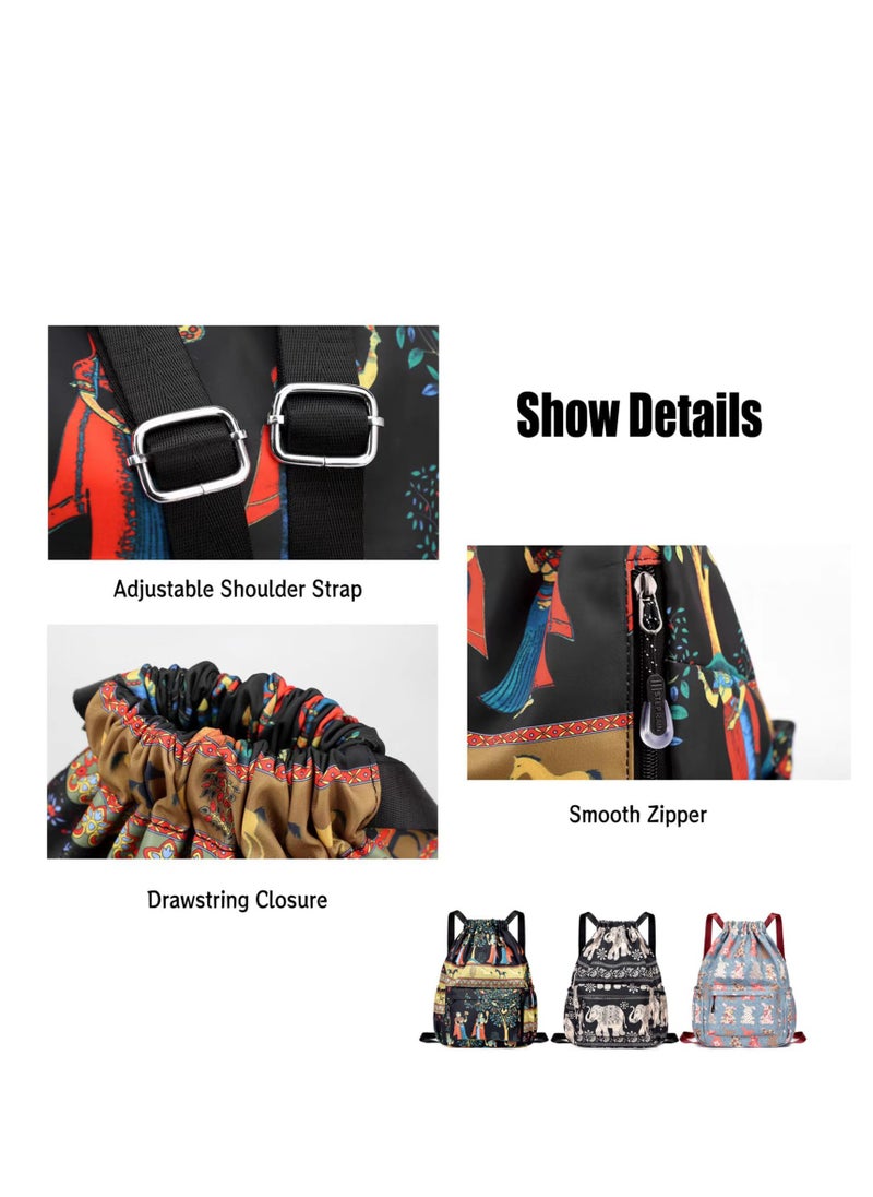 1 Pcs Drawstring Foldable Large Capacity Dry Wet Separation Travel Sports Backpack for Gym Bag Portable Waterproof Multiple Pockets Fitness Men and Women Elephant