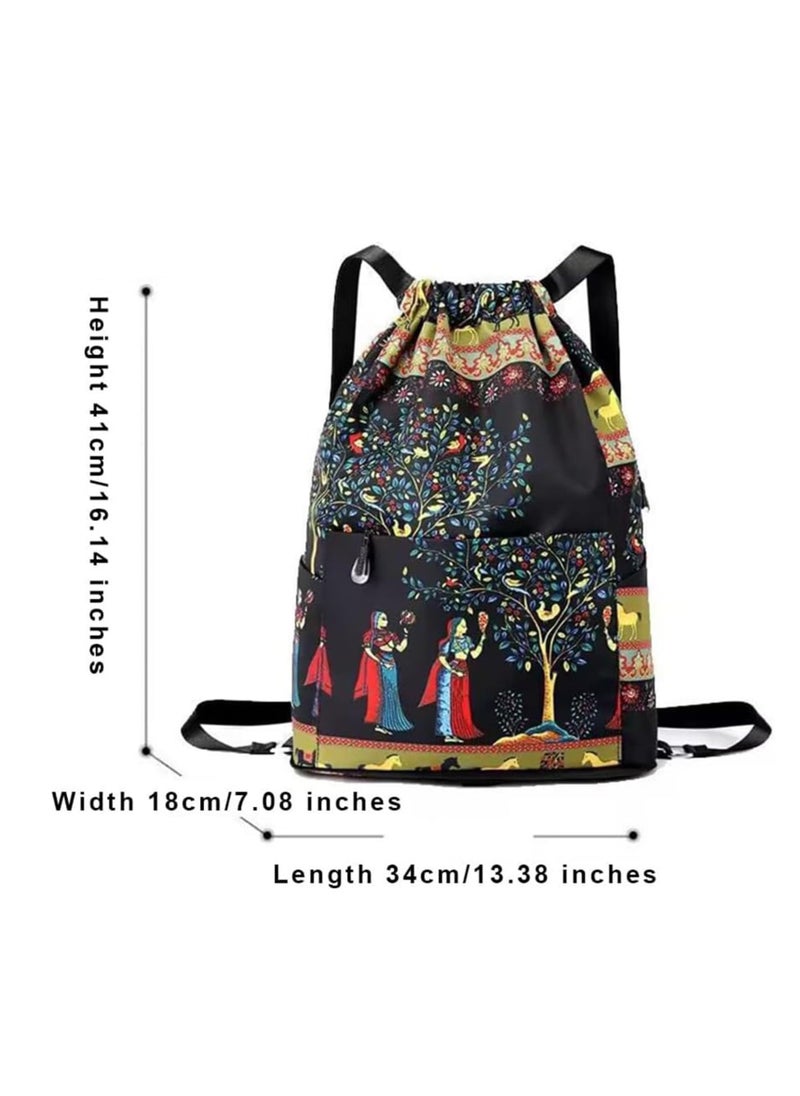 1 Pcs Drawstring Foldable Large Capacity Dry Wet Separation Travel Sports Backpack for Gym Bag Portable Waterproof Multiple Pockets Fitness Men and Women Elephant