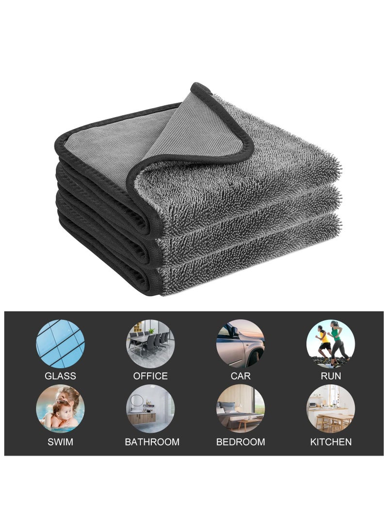 Shiny Bath Drying Towel 3PCS, Shiny Wipes Bath Drying Towel, Super Absorbent Microfiber Bath Towels, Car Drying Towel, Black Bath Towels for Water Removal in Bathroom, Car Home Office Cleaning