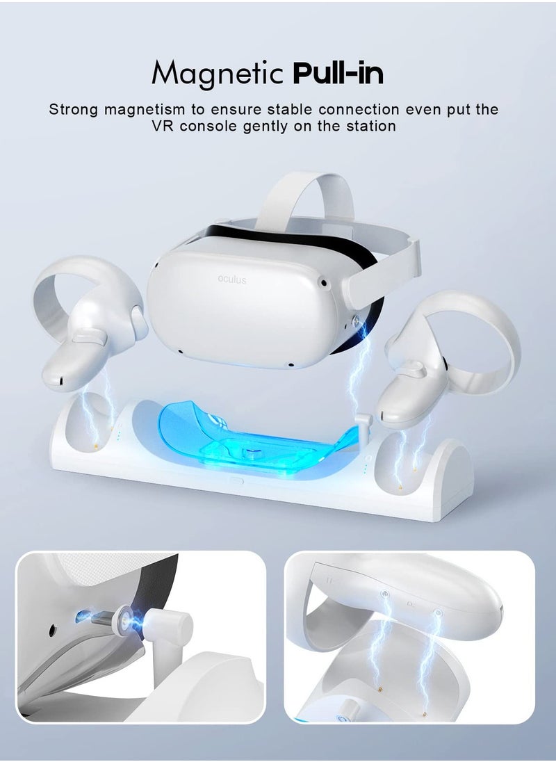 Magnetic Charging Dock for Oculus Quest 2 / Meta Quest 2 with LED Indicator, Includes 2 Rechargeable Batteries and Type-C Charger Cable for VR Headset and Touch Controllers.