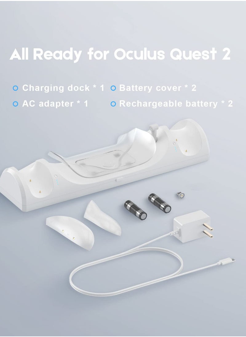 Magnetic Charging Dock for Oculus Quest 2 / Meta Quest 2 with LED Indicator, Includes 2 Rechargeable Batteries and Type-C Charger Cable for VR Headset and Touch Controllers.