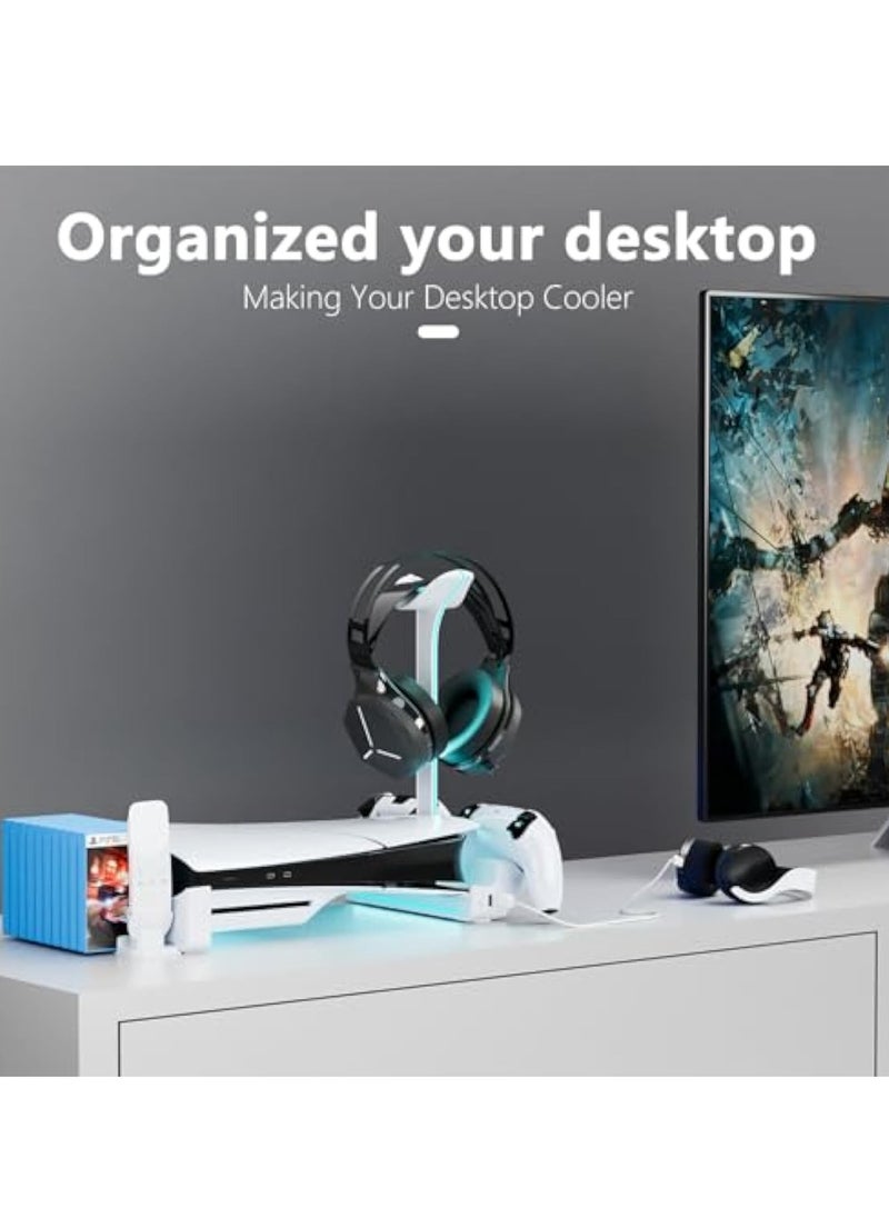 PS5 Controller Charger, Horizontal Stand for PS5 Slim Disc & Digital Console, PS5 Slim Stand with Dual Controller Charger and 7 RGB Light, PS5 Controller Charging Station Dock, NOT Fit 2020 PS5
