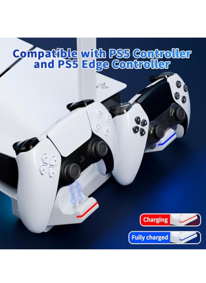 PS5 Controller Charger, Horizontal Stand for PS5 Slim Disc & Digital Console, PS5 Slim Stand with Dual Controller Charger and 7 RGB Light, PS5 Controller Charging Station Dock, NOT Fit 2020 PS5