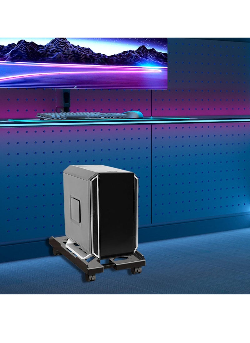 Adjustable CPU Stand, Heavy-Duty Desktop Computer Host Bracket, PC Tower Stand with Rolling Caster Wheels, Ventilated PC Floor Riser, Mobile CPU Holder for Gamers, Under Desk CPU Cart