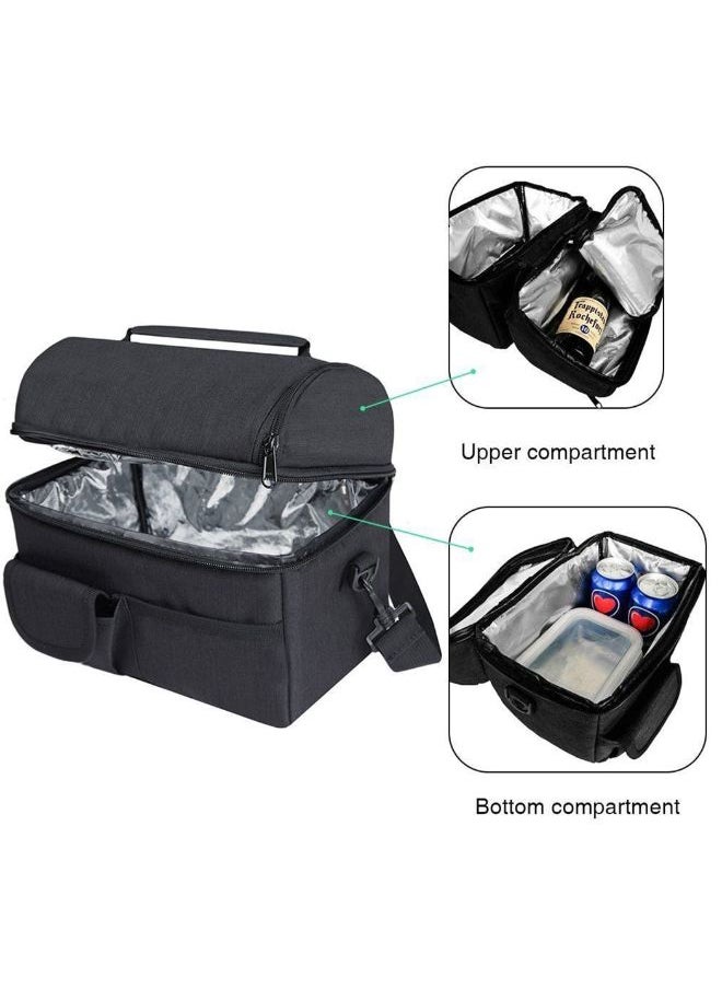 Large Capacity Insulated Keep Warm Lunch Bag Oxford Material Black 26x16x24cm