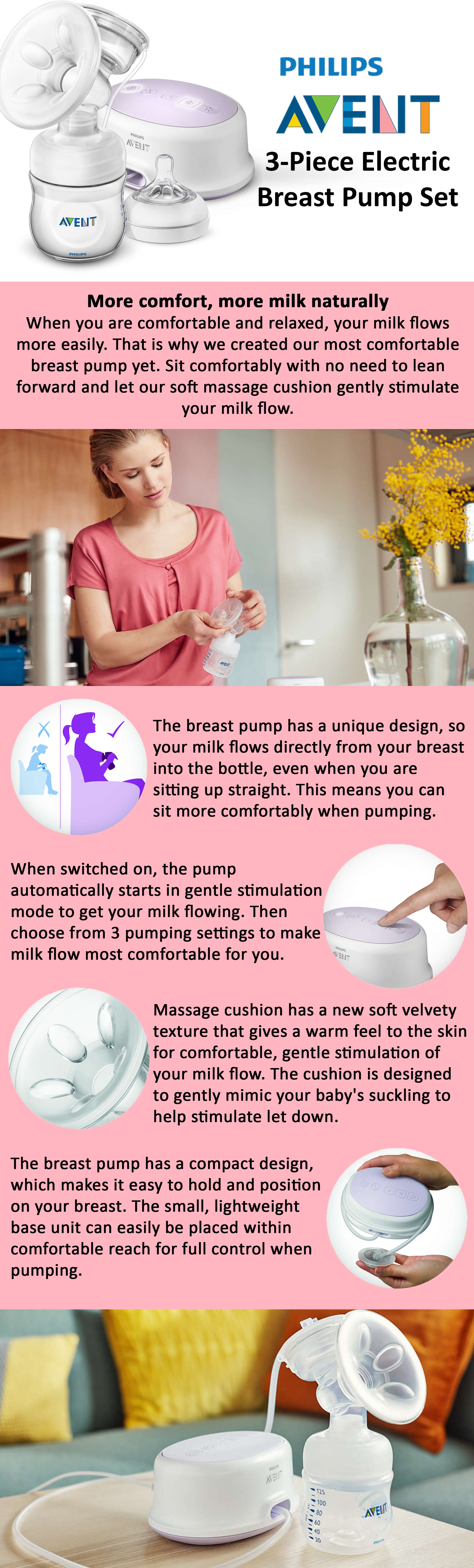 3-Piece Lightweight and Compact Size Electric Breast Pump Set With BPA-free Material, Unique Design - 884033261600
