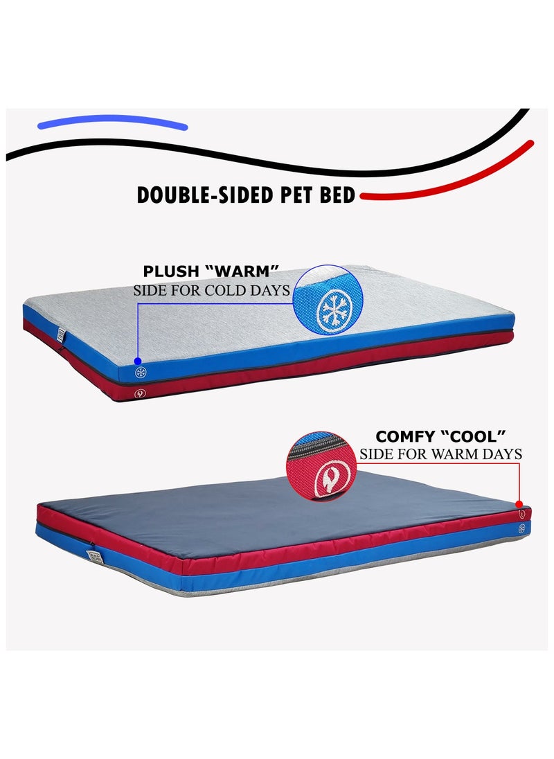 Pet bed with Memory foam, Comfortable and for all breeds, Dog mattress for Crate, Travel, & Floor use, Orthopedic pet bed with Cooling and Warm double-sided 101 cm (Blue)