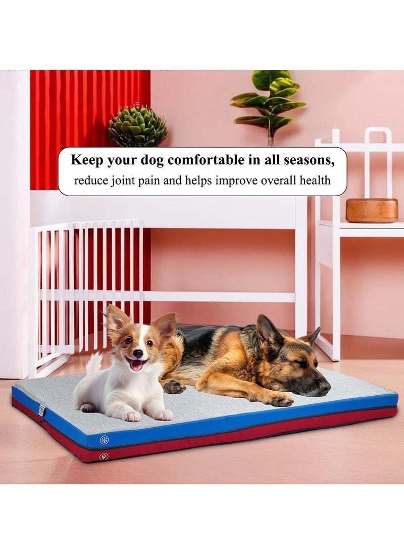 Pet bed with Memory foam, Comfortable and for all breeds, Dog mattress for Crate, Travel, & Floor use, Orthopedic pet bed with Cooling and Warm double-sided 101 cm (Blue)