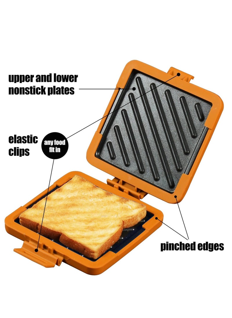 Sandwich Maker, Tasty Mini Toaster, Sandwich Maker, Panini Maker, Non-Stick Breakfast Grilled Cheese Maker, Dishwasher Safe, NO Electricity, Wireless, Fast, Toastie Safe in Microwave Oven, Orange