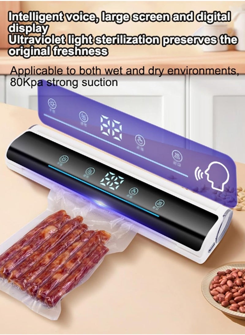 Vacuum Sealer Machine, Mini Bag Sealer, Food Vacuum Saver, Fully Automatic Vacuum Sealer for Food Storage, Portable Resealer Machine for Chip, Plastic Bags Food Storage Snacks, with 10 Bags, White