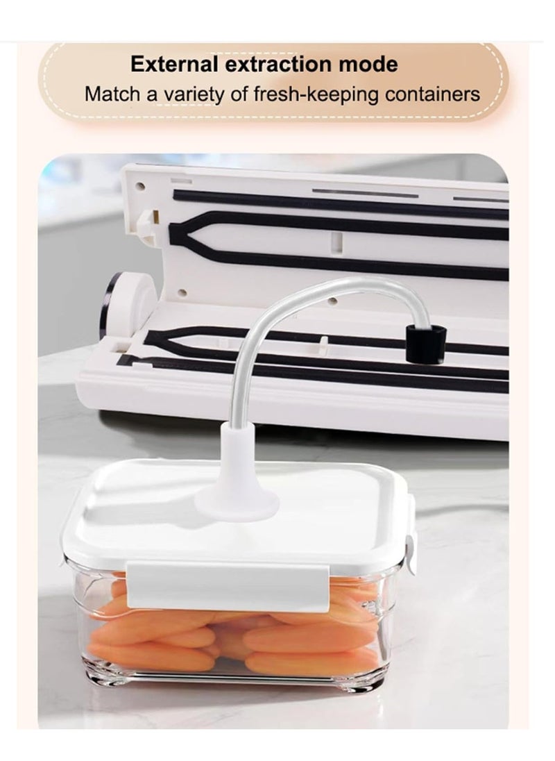 Vacuum Sealer Machine, Mini Bag Sealer, Food Vacuum Saver, Fully Automatic Vacuum Sealer for Food Storage, Portable Resealer Machine for Chip, Plastic Bags Food Storage Snacks, with 10 Bags, White