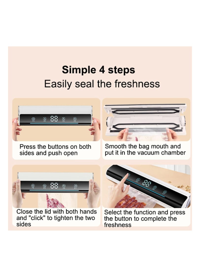 Vacuum Sealer Machine, Mini Bag Sealer, Food Vacuum Saver, Fully Automatic Vacuum Sealer for Food Storage, Portable Resealer Machine for Chip, Plastic Bags Food Storage Snacks, with 10 Bags, White