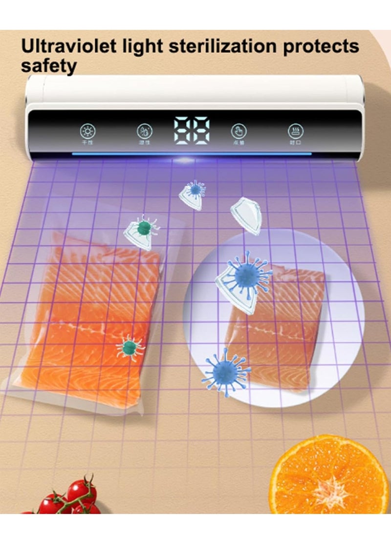 Vacuum Sealer Machine, Mini Bag Sealer, Food Vacuum Saver, Fully Automatic Vacuum Sealer for Food Storage, Portable Resealer Machine for Chip, Plastic Bags Food Storage Snacks, with 10 Bags, White