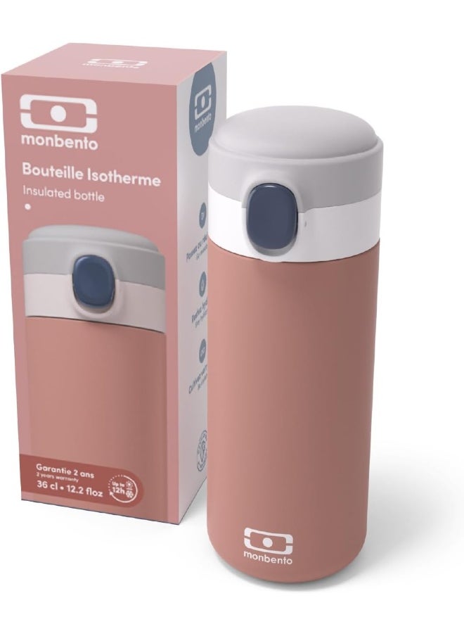 MONBENTO - MB Pop Insulated Water Bottle Mocha Pink - 360 ml - Keeps Hot/Cold for up to 12h - Small Airtight Water Bottle for Children School/Park and/or Adult to Slip into a Handbag - pink