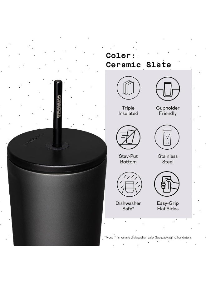 Corkcicle Tumbler With Straw and Lid, Reusable Water Bottle, Triple Insulated Stainless Steel Travel Mug, BPA Free, Keeps Beverages Cold for 12 Hours and Hot for 5 Hours, Ceramic Slate, 24 oz