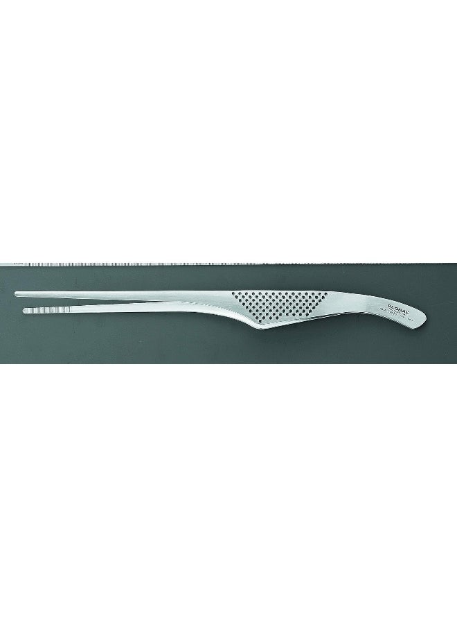 Global Utility Tong, 30cm. Stainless steel CROMOVA 18. Ergonomic hygienic handles. Dimple pattern for slip-resistant grip. Made in Japan