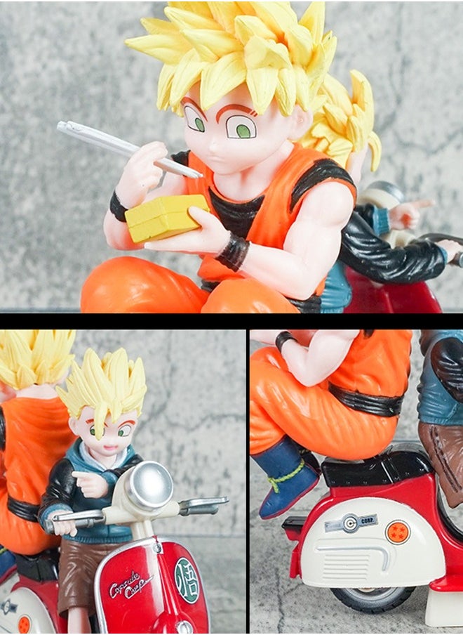 Dragon Ball Goku And Gohan Riding a motorcycle  Action Figure Decorative Resin Sculpture Home Decor Statue, Art Figurine Home Ornament Decoration for Office, Living Room, Bedroom, Book Shelf, TV Cabinet, Desktop