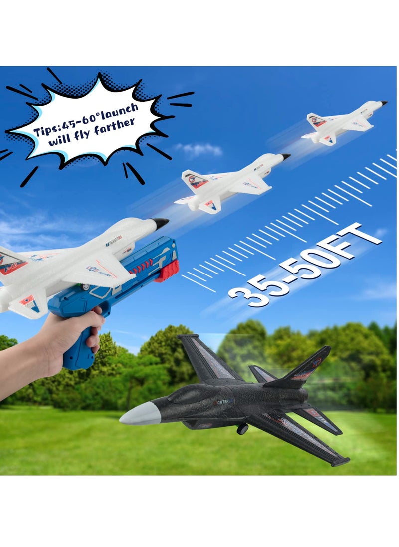 2 Pack Airplane Launcher Toys, 2 Flight Modes LED Foam Glider Catapult Plane, Outdoor Flying Toy for Kids, Birthday Gifts for Boy Girl 4 5 6 7 8 9 10 11 12 Year Old, B-Day Party Supplies