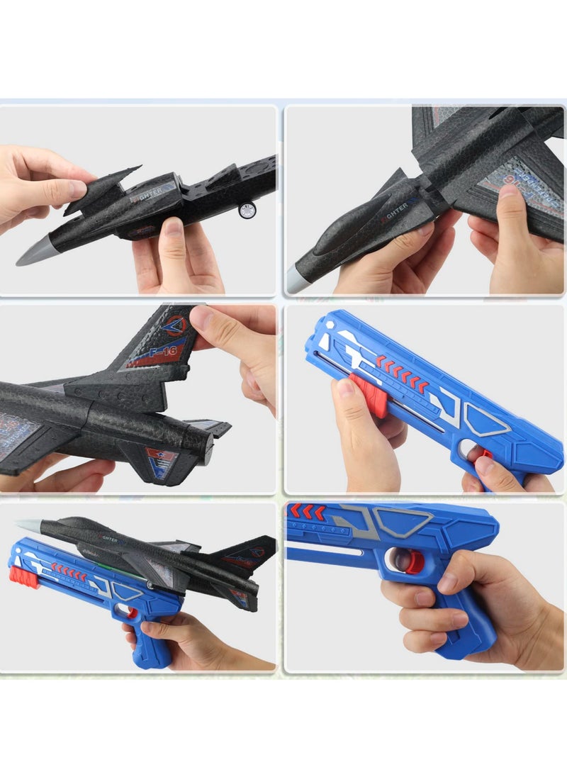 2 Pack Airplane Launcher Toys, 2 Flight Modes LED Foam Glider Catapult Plane, Outdoor Flying Toy for Kids, Birthday Gifts for Boy Girl 4 5 6 7 8 9 10 11 12 Year Old, B-Day Party Supplies