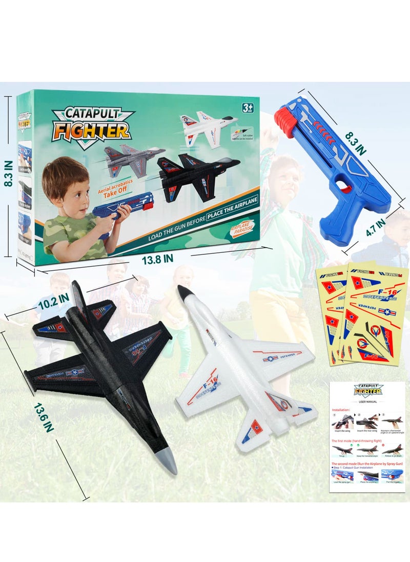 2 Pack Airplane Launcher Toys, 2 Flight Modes LED Foam Glider Catapult Plane, Outdoor Flying Toy for Kids, Birthday Gifts for Boy Girl 4 5 6 7 8 9 10 11 12 Year Old, B-Day Party Supplies