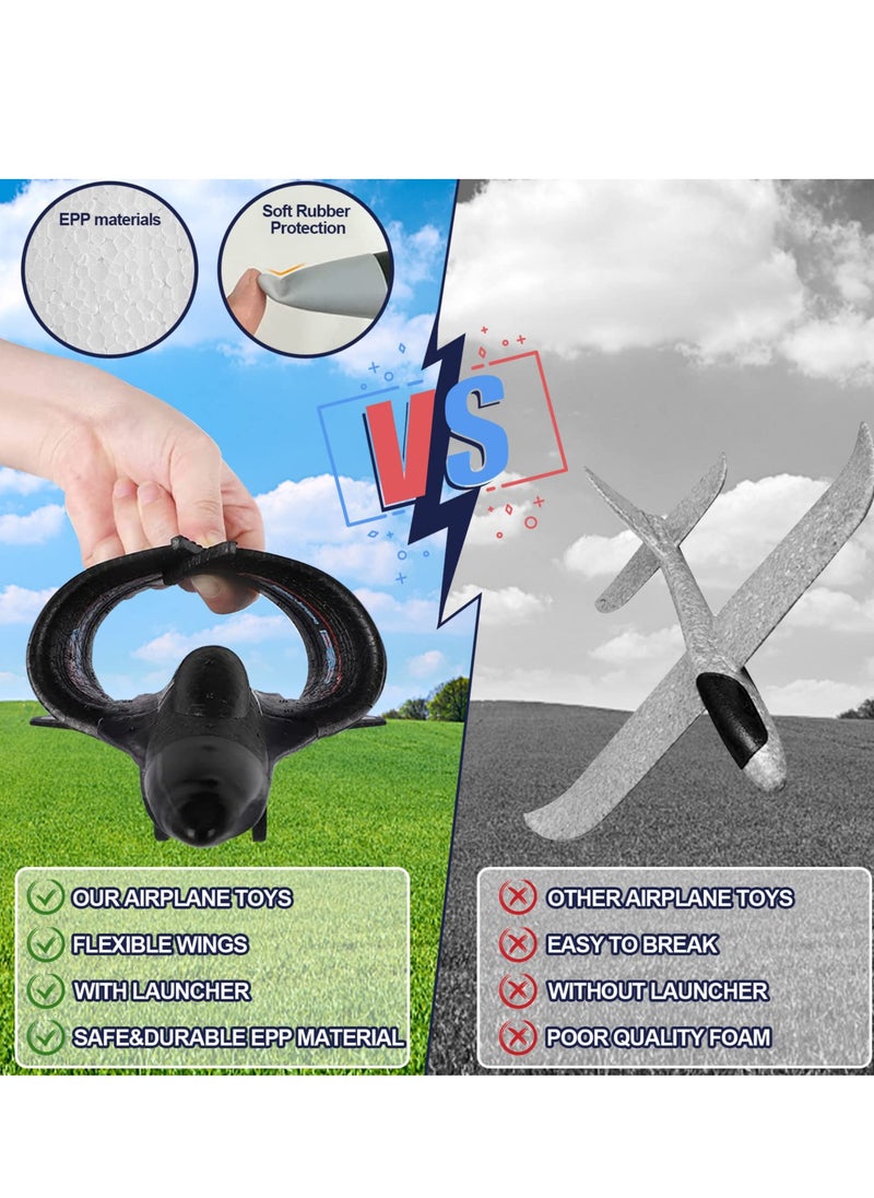 2 Pack Airplane Launcher Toys, 2 Flight Modes LED Foam Glider Catapult Plane, Outdoor Flying Toy for Kids, Birthday Gifts for Boy Girl 4 5 6 7 8 9 10 11 12 Year Old, B-Day Party Supplies