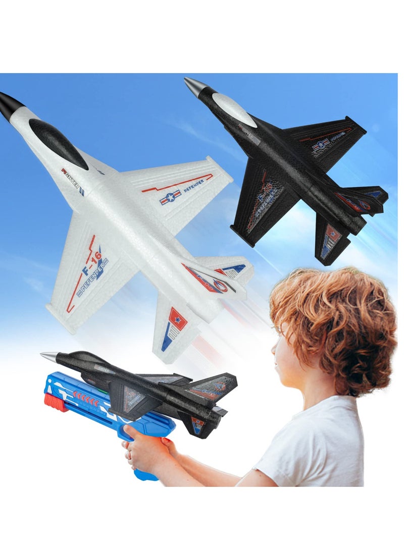 2 Pack LED Foam Glider Airplane Launcher Toys with 2 Flight Modes, Outdoor Flying Fun for Kids, Perfect Birthday Gifts for Ages 4 to 12, Great for Party Supplies