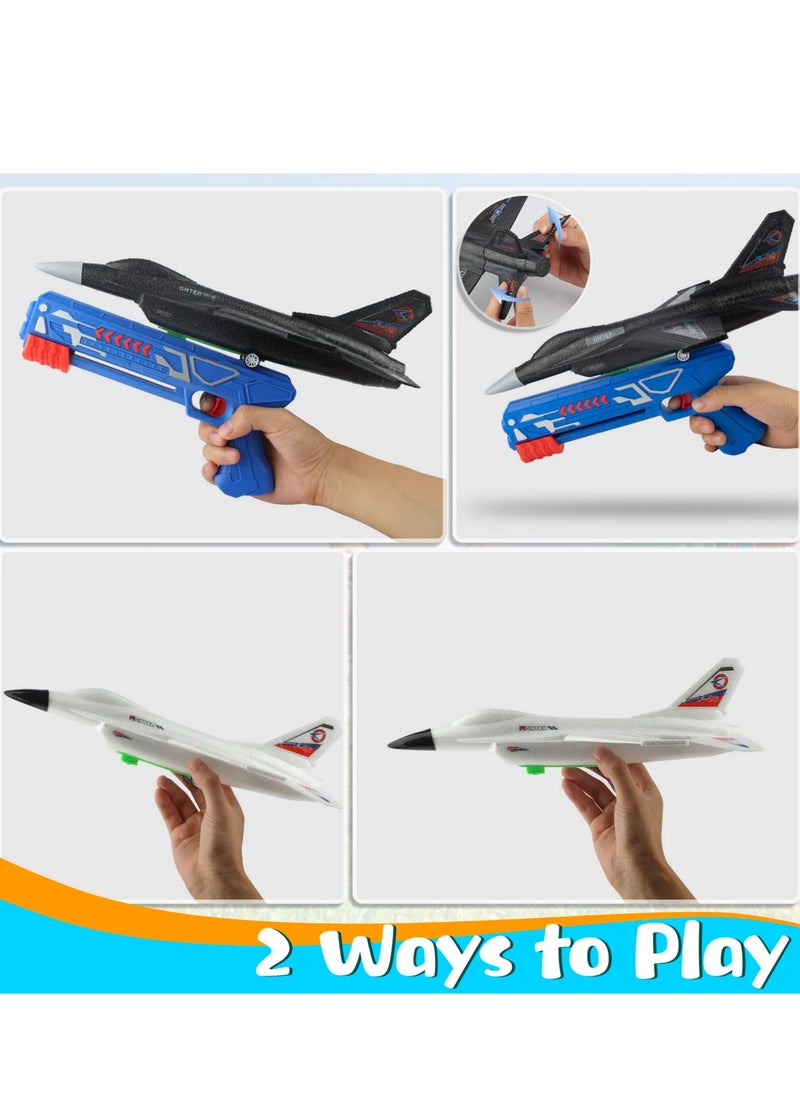 2 Pack Airplane Launcher Toys, 2 Flight Modes LED Foam Glider Catapult Plane, Outdoor Flying Toy for Kids, Birthday Gifts for Boy Girl 4 5 6 7 8 9 10 11 12 Year Old, B-Day Party Supplies