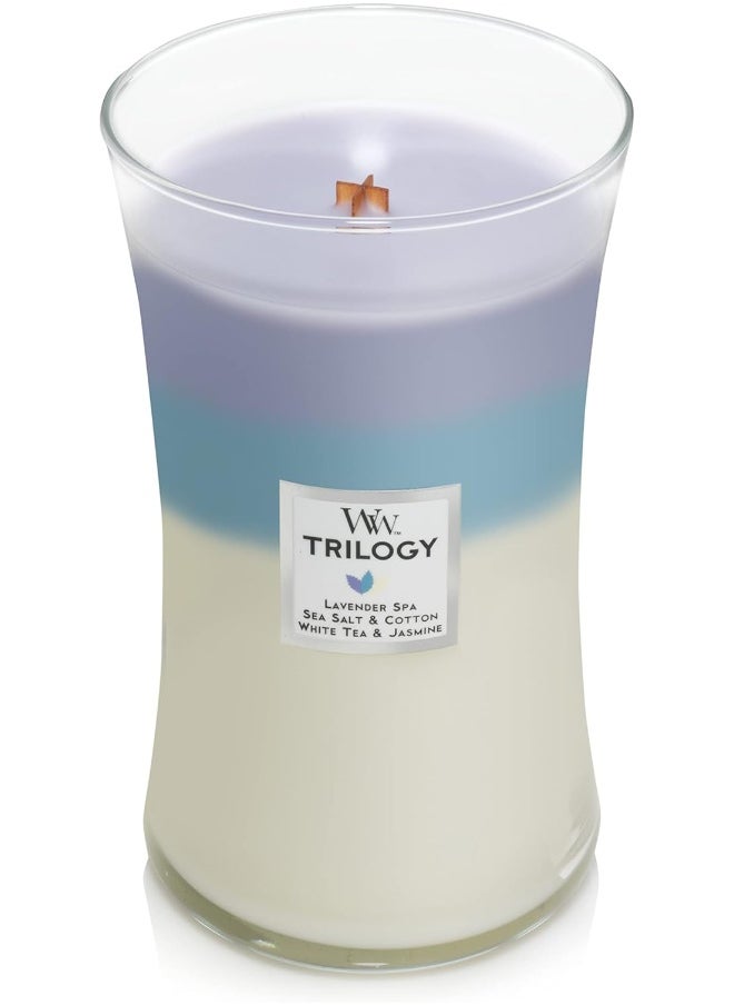 Woodwick Large Hourglass Trilogy Scented Candle | Calming Retreat | with ling Wick | Burn Time: Up to 130 Hours Glass, Calming Retreat