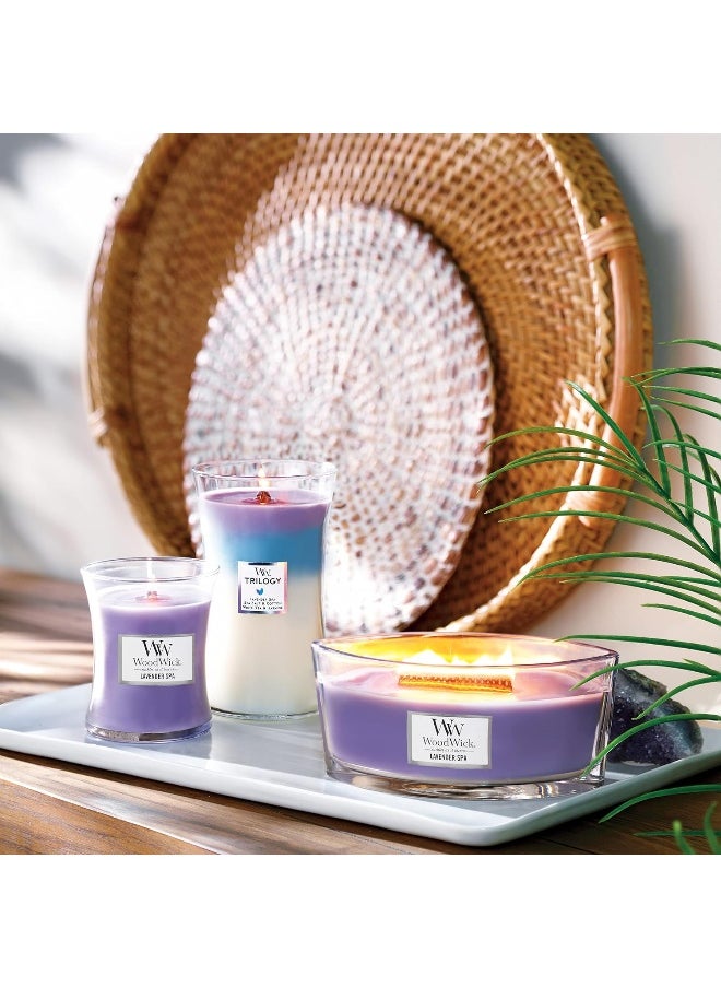 Woodwick Large Hourglass Trilogy Scented Candle | Calming Retreat | with ling Wick | Burn Time: Up to 130 Hours Glass, Calming Retreat