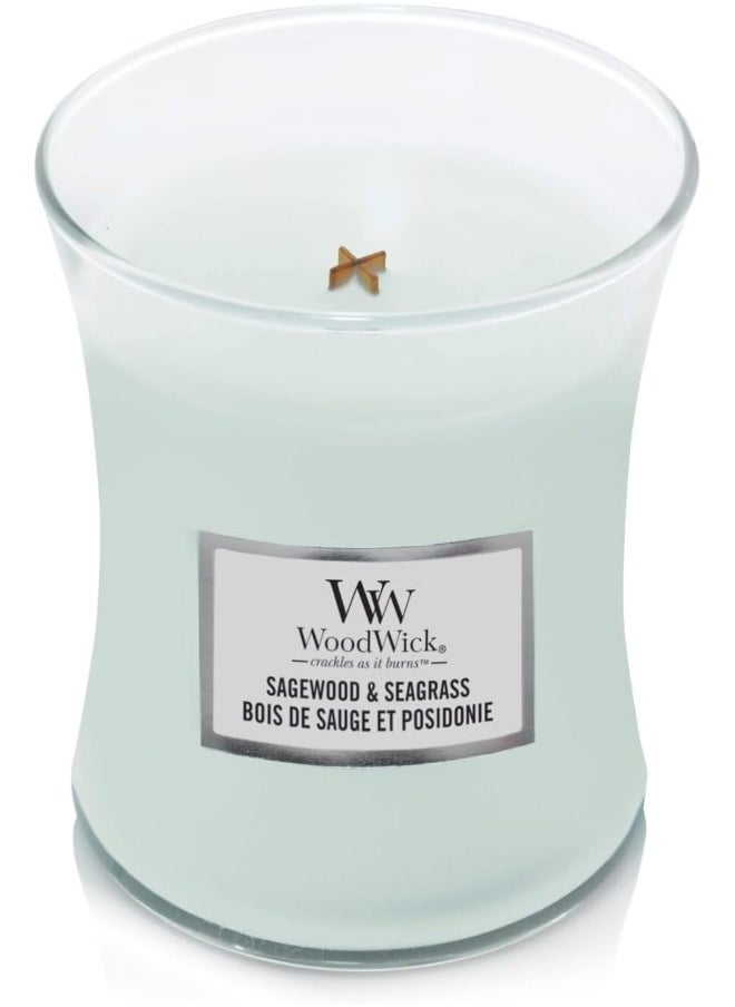Woodwick Medium Hourglass Scented Candle with Crackling Wick | Sagewood & Seagrass | Up to 130 Hours Burn Time