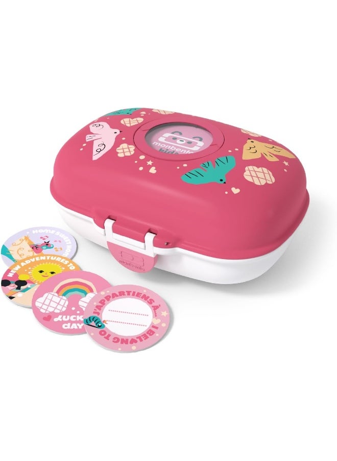 monbento - MB Gram Pink Birds Children's Snack Box - BPA-Free Lunch Box Ideal for School, Picnic, Holidays - Girl's Snack Box with Cute Bird Design - Customisable and Durable
