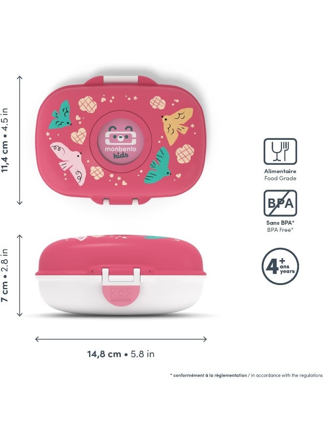 monbento - MB Gram Pink Birds Children's Snack Box - BPA-Free Lunch Box Ideal for School, Picnic, Holidays - Girl's Snack Box with Cute Bird Design - Customisable and Durable