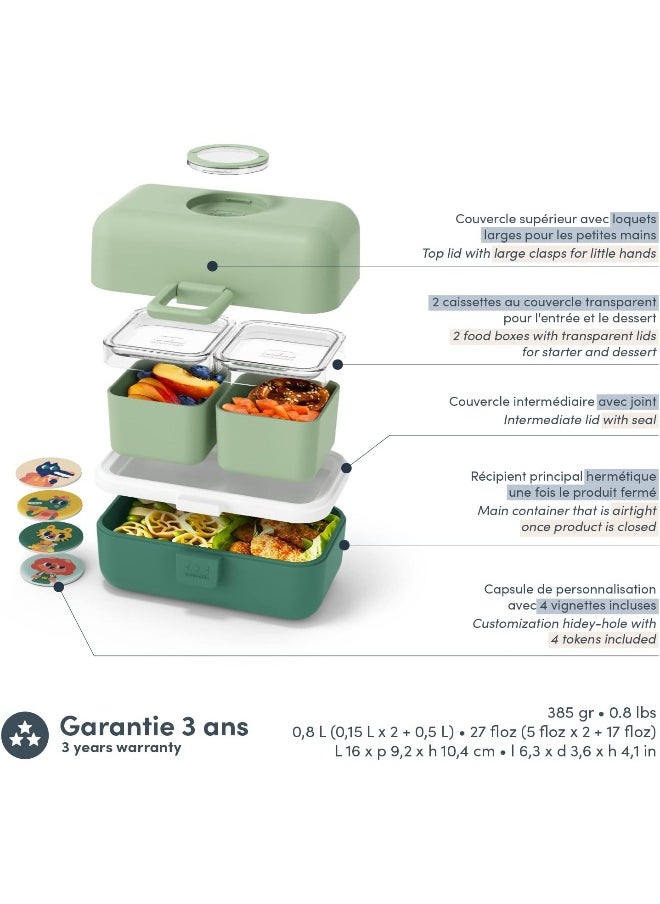 monbento - Kids Lunch Box MB Tresor Green Forest - Cute Bento Box with 3 Compartments - Ideal for Lunches or Snacks at School/Park - BPA Free - Food Grade Safe - Green