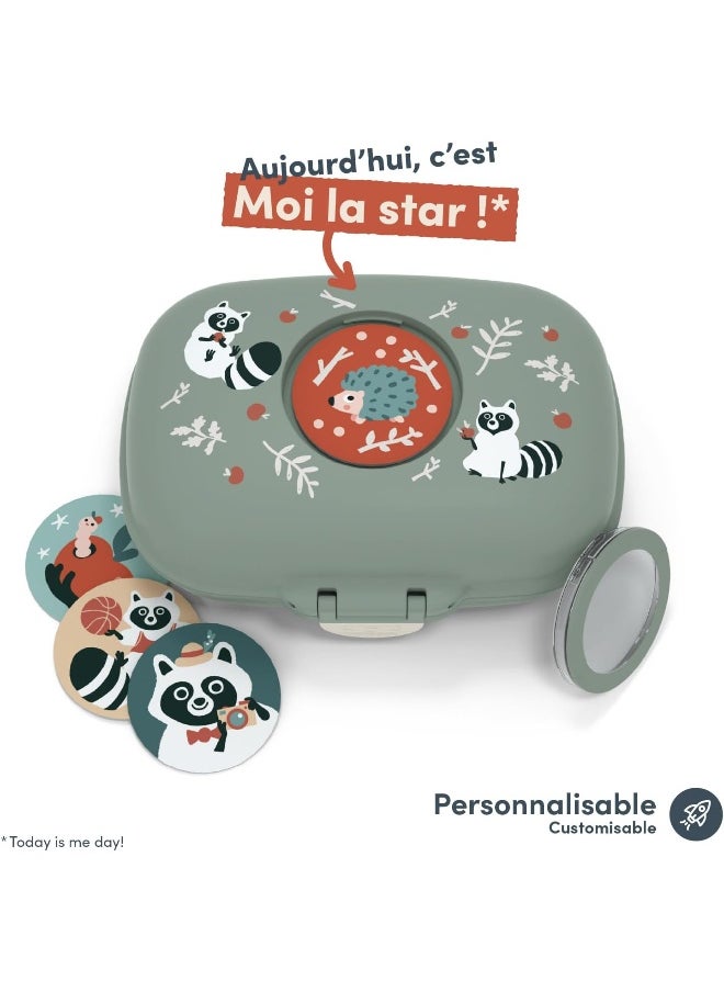 monbento - MB Gram Raccoon Children's Snack Box - Raccoon - Boys and Girls - Ideal for Lunch or Snacks at School/Park - BPA Free - Food Safe - Green