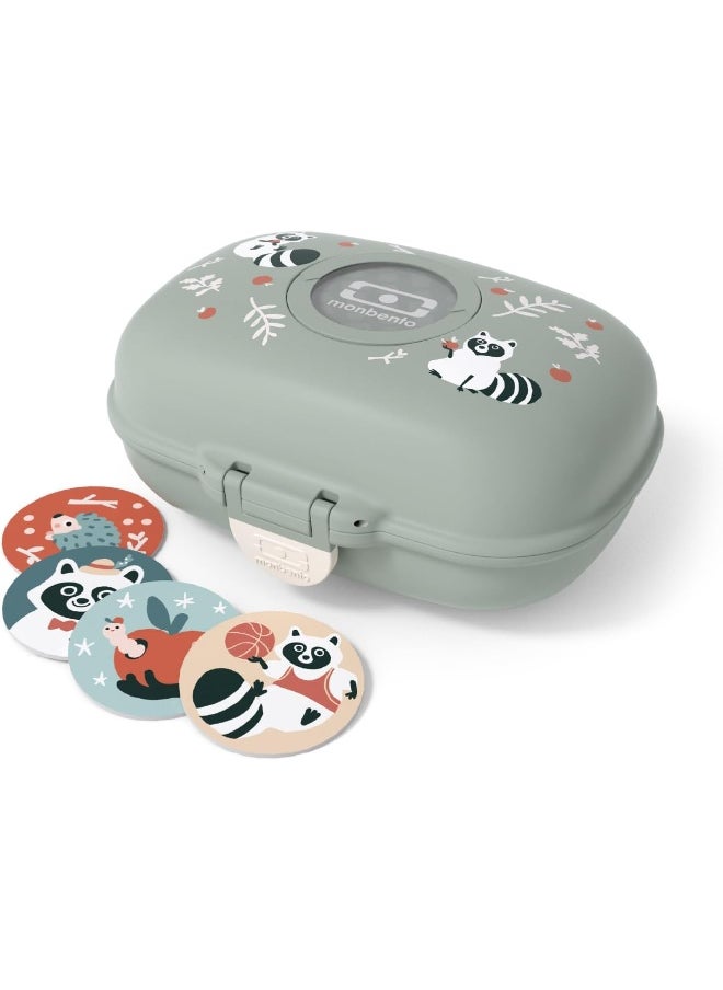 monbento - MB Gram Raccoon Children's Snack Box - Raccoon - Boys and Girls - Ideal for Lunch or Snacks at School/Park - BPA Free - Food Safe - Green