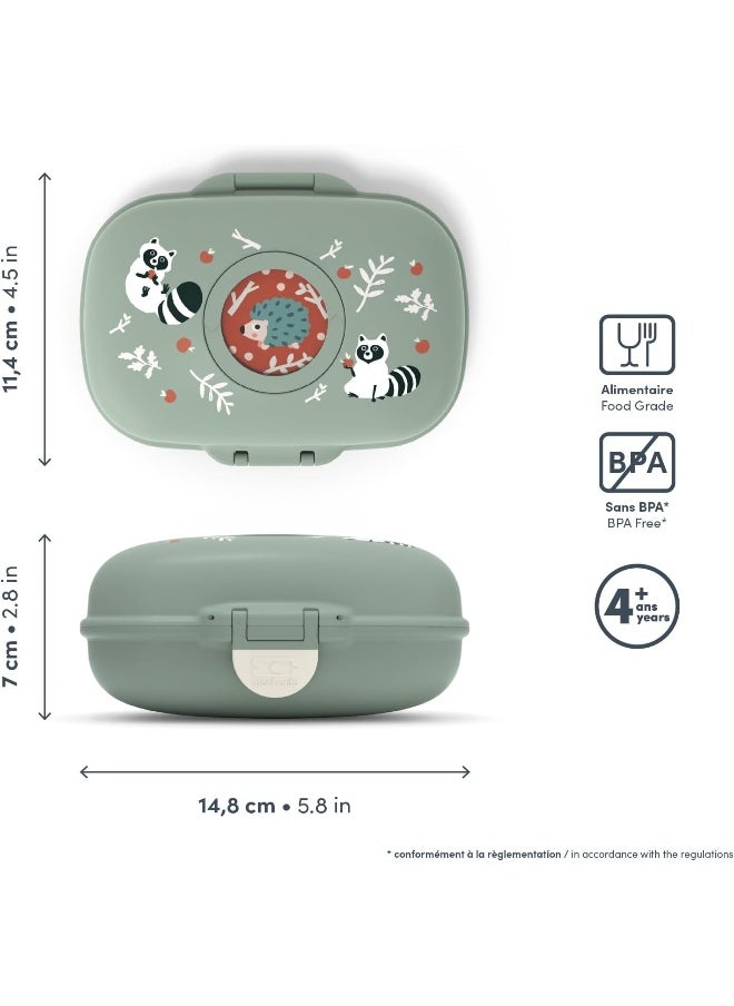monbento - MB Gram Raccoon Children's Snack Box - Raccoon - Boys and Girls - Ideal for Lunch or Snacks at School/Park - BPA Free - Food Safe - Green